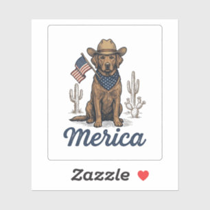 Sticker Chemise Vintage Merica Cowboy Chien Drapeau Améric