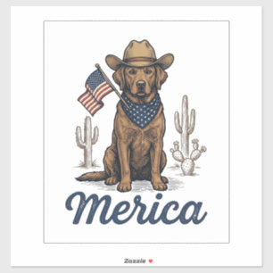 Sticker Chemise Vintage Merica Cowboy Chien Drapeau Améric