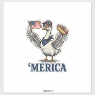 Sticker Chemise Vintage Patriotic Goose 'Merica Hot Dog De