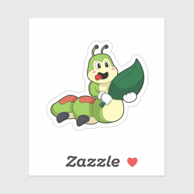 Sticker Chenille avec feuille (Feuille)