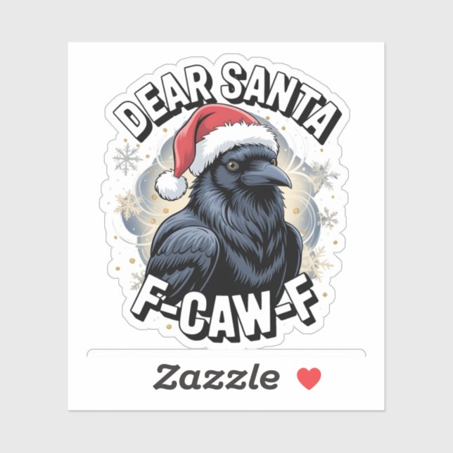 Sticker Cher Père Noël F-caw-F Drôle Corbeau de Noël (Feuille)