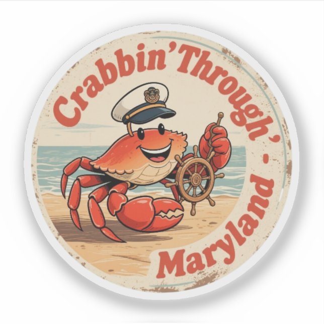 Sticker Chesapeake Charme_ Crabe du Maryland Capitaine Vin (Devant)