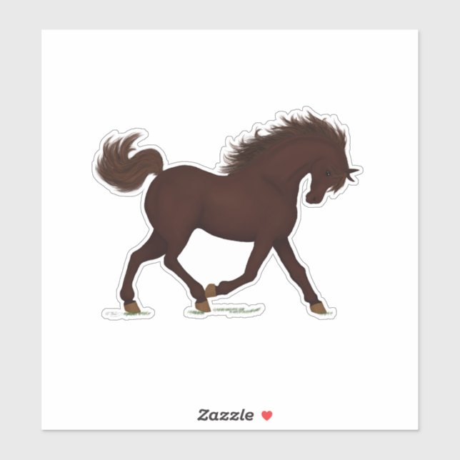 Sticker Cheval Brown Trotting Pony Equestrio (Feuille)