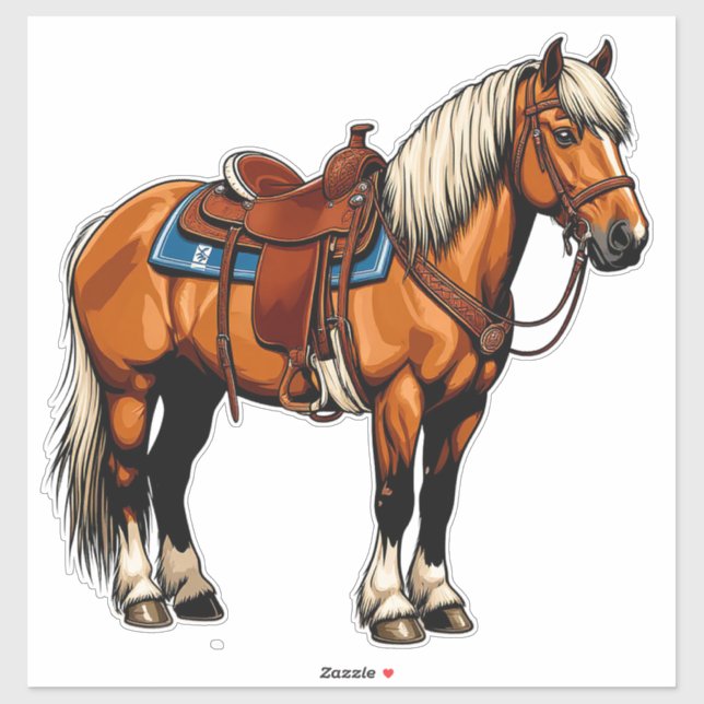 Sticker Cheval Brun Avec Selle (Feuille)