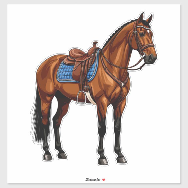 Sticker Cheval Brun Avec Selle (Feuille)