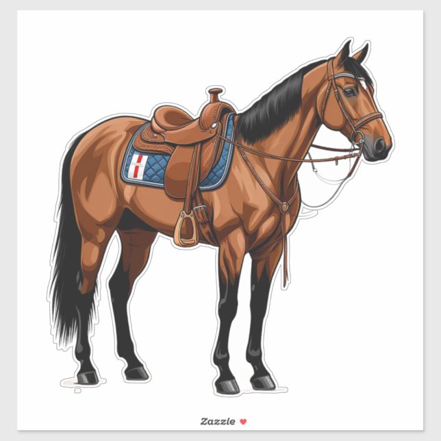 Sticker 🐎 Cheval Brun Avec Selle Pour Cavaliers  (Feuille)