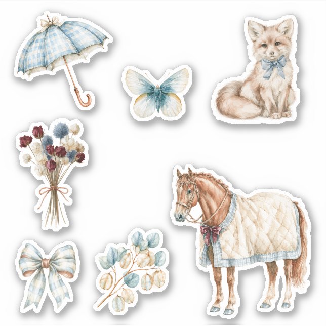 Sticker Cheval Chien Parapluie Papillon Crème (Devant)