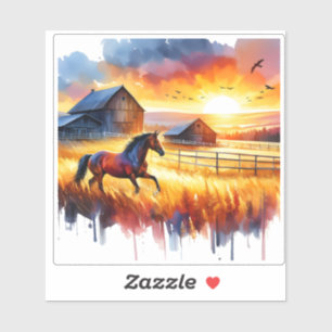Sticker Cheval Coloré Galopant dans un Paysage Vibrant