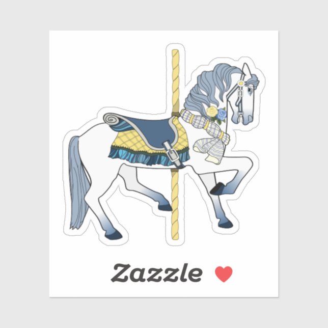Sticker Cheval de carrousel bleu et blanc (Feuille)