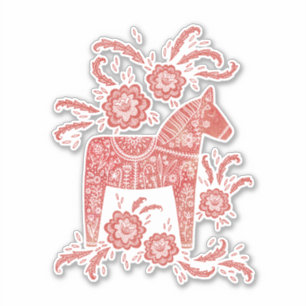 Sticker Cheval de Dala suédois Rouge et blanc