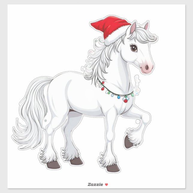 Sticker Cheval de dessin animé de Noël (Feuille)