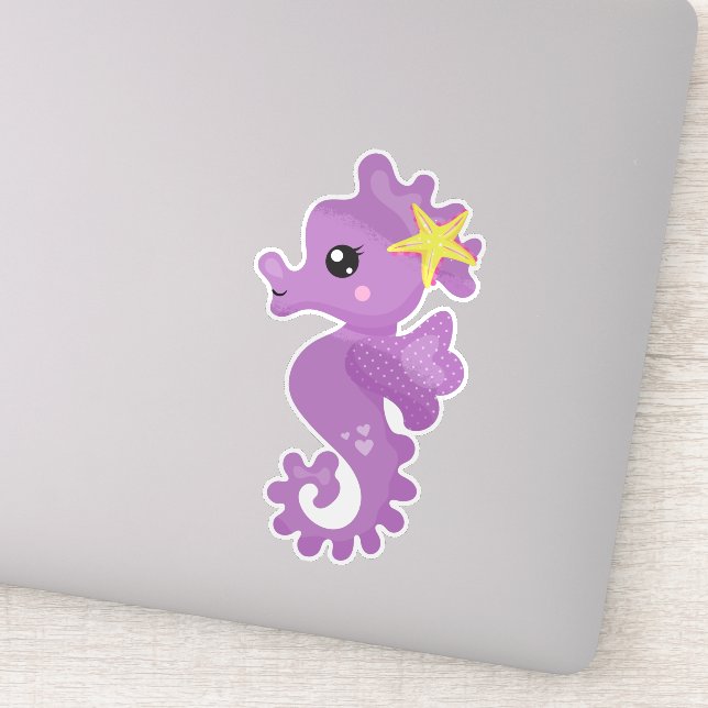 Sticker Cheval de mer mignon, Hippocampe mauve, Amidon, Co (Détail)