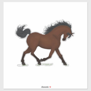 Sticker Cheval de Trotting Bay avec ferme à lames ou ranch