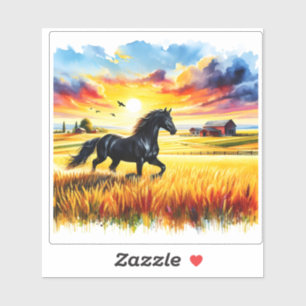 Sticker Cheval du coucher de soleil en aquarelle vive