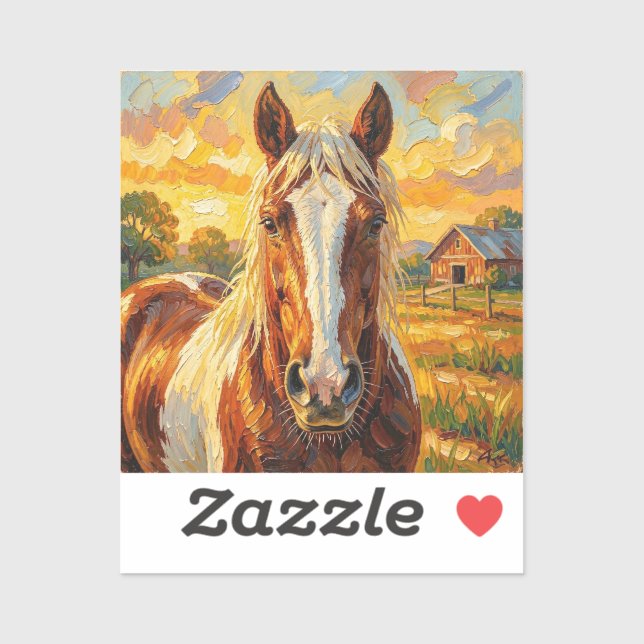 Sticker Cheval en impasto dans une ferme   (Feuille)