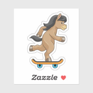 Sticker Cheval en Patinage avec Skateboard