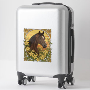 Sticker Cheval Espagnol Race Entourée De Jasmin Jaune