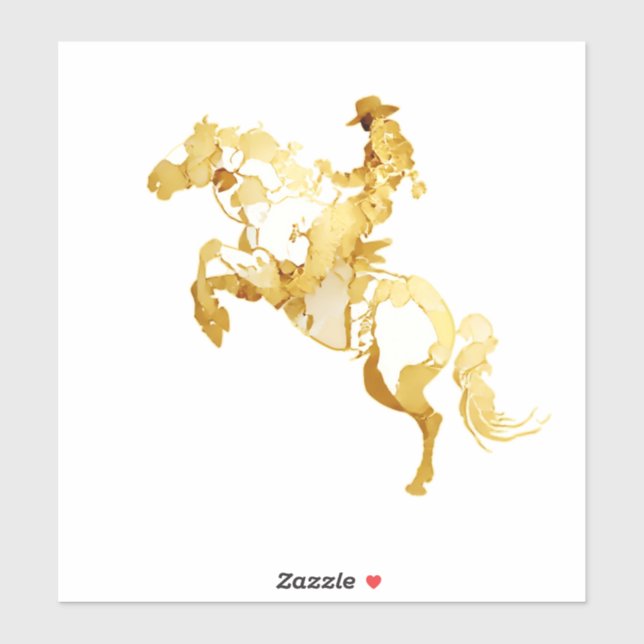 Sticker Cheval et Cavalier Dorés Abstraits (Feuille)