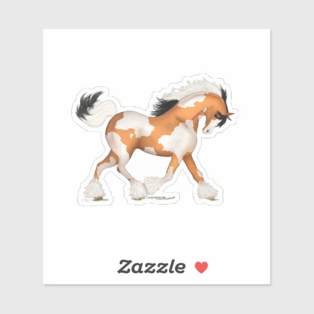 Sticker Cheval Gitan Overo Pinto Doré Équestre (Feuille)