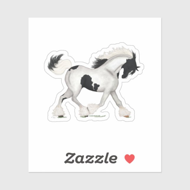 Sticker Cheval gitan Trotteur Tobiano Pinto Piebald Poney (Feuille)