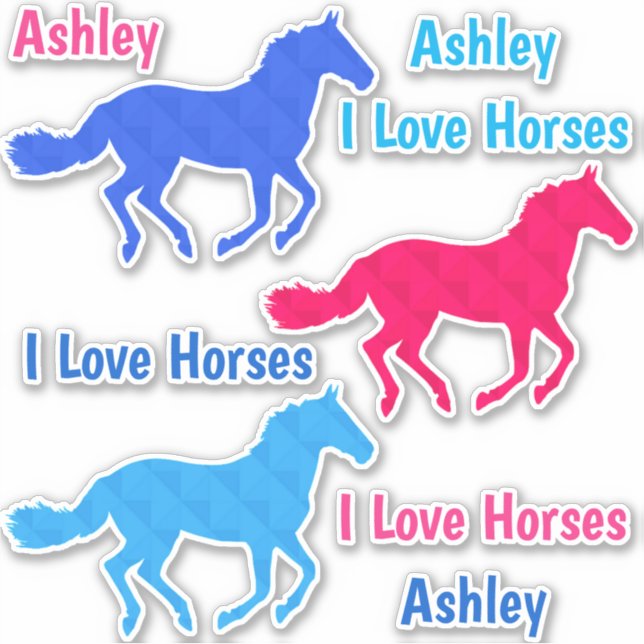 Sticker Cheval "I Love Horses" Nom personnalisé Autocollan (Devant)