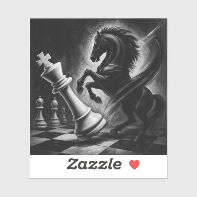 Sticker Cheval Noir Dramatique vs Roi - Oeuvre audacieuse  (Feuille)