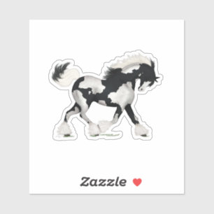 Sticker Cheval noir et blanc Overch Gypsy Vanner Pony