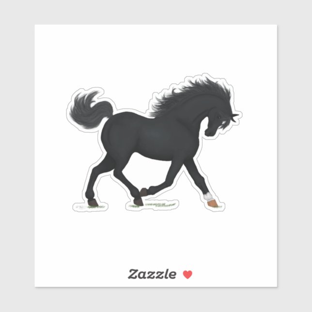 Sticker Cheval Noir Trotting Avec Star & Sock Beauté Noire (Feuille)