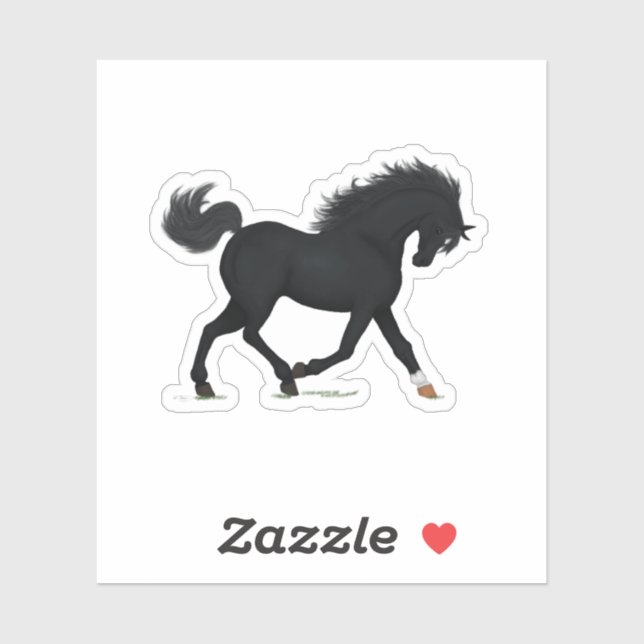 Sticker Cheval Noir Trotting Avec Star & Sock Beauté Noire (Feuille)