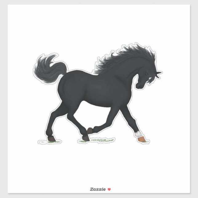 Sticker Cheval Noir Trotting Avec Star & Sock Beauté Noire (Feuille)