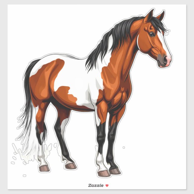 Sticker Cheval Paint Bold Debout Dans Un Champ Herbeux (Feuille)