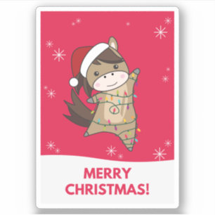 Sticker Cheval Pony Noël Neige Hiver Animaux Chevaux St