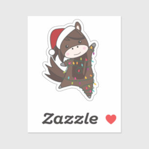 Sticker Cheval Pony Noël Neige Hiver Animaux Chevaux St