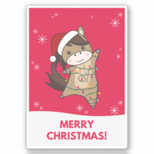 Sticker Cheval Pony Noël Neige Hiver Animaux Chevaux St