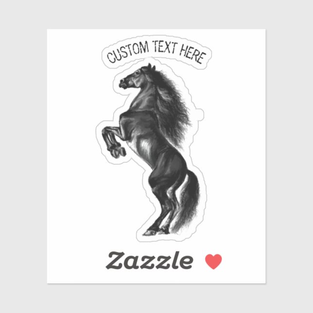 Sticker Cheval sauvage noir dressé - Dessin noir et blanc (Feuille)