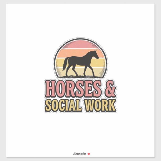Sticker Cheval & Travail Social Retro Sunset Vector Design (Feuille)