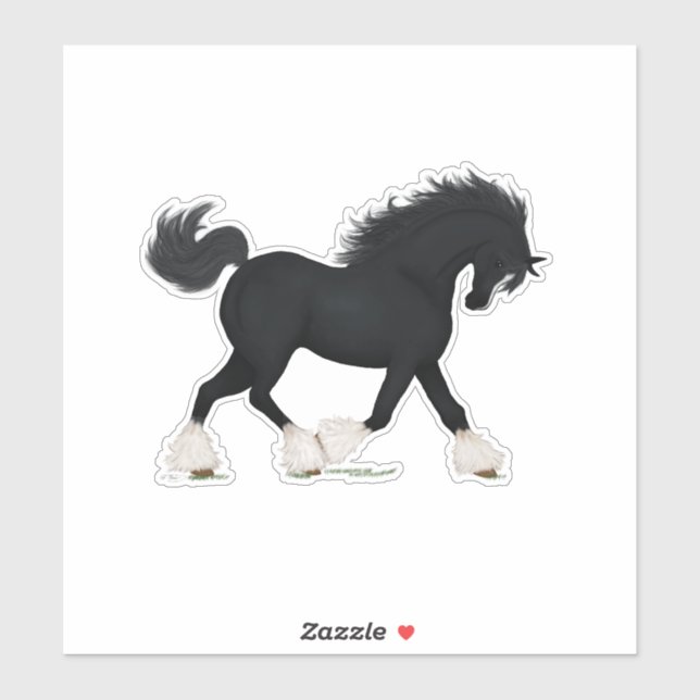 Sticker Cheval Trotting noir avec lame (Feuille)