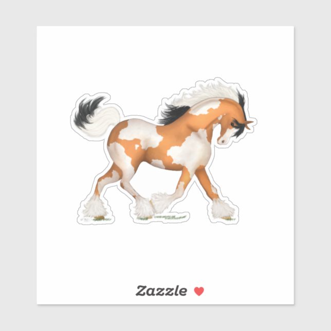 Sticker Cheval Tzigane Pinto d'or sur l'équestre (Feuille)