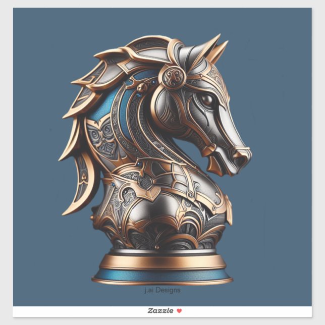 Sticker Chevalier bleu et or (Feuille)