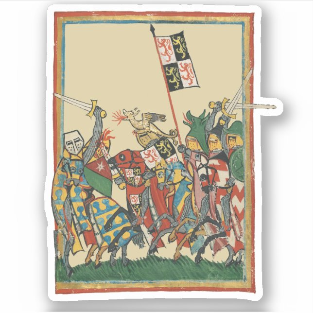 Sticker Chevalier Chargement, Manesse de Codex du XIVe siè (Devant)