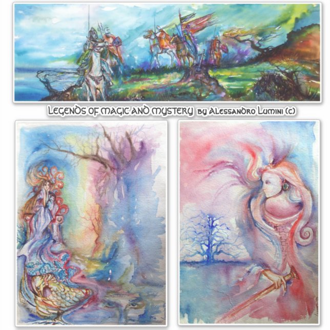 STICKER CHEVALIERS MÉDIÉVAUX HORSEBACK, DAME DU LAC, AVALO (Devant)