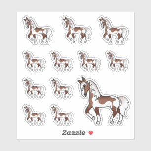 Sticker Chevaux Bruns Pinto Mignons en Dessin Animé au Tro
