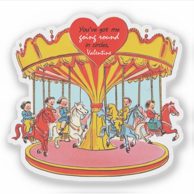Sticker Chevaux de carrousel vintage rétro Saint-Valentin  (Devant)