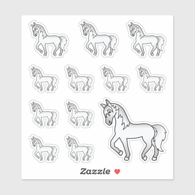 Sticker Chevaux de dessin animé mignons gris trottant (Feuille)