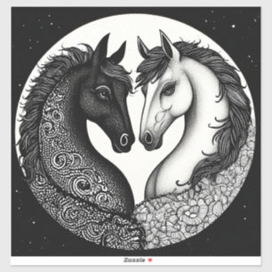 Sticker Chevaux noirs blancs Cadeau pour amateur d'animaux