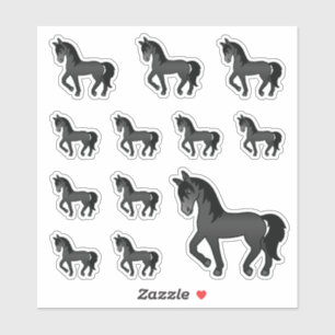 Sticker Chevaux trottant de dessin animé mignons noirs