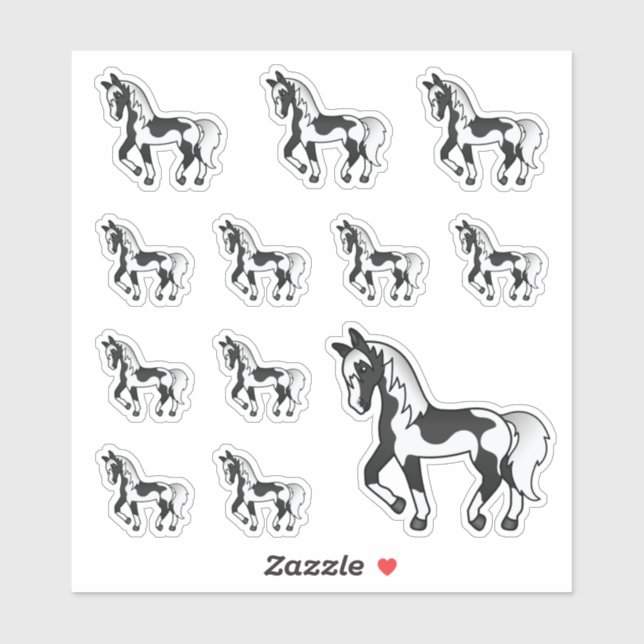 Sticker Chevaux Trotteurs de Dessin Animé Mignons Pinto No (Feuille)