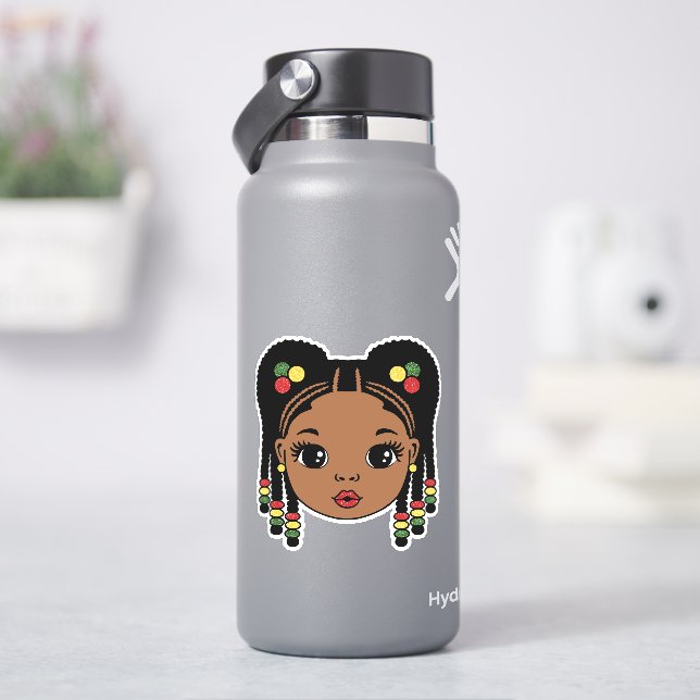 Sticker Cheveux tressés pour une fille noire (HydroFlask)