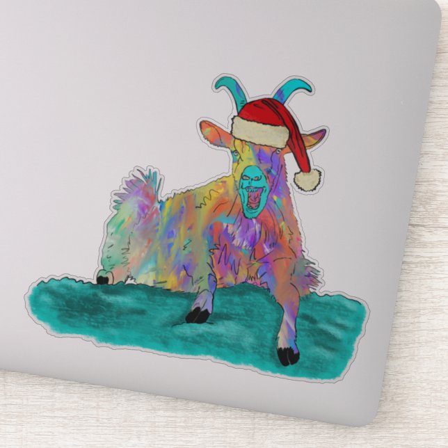 Sticker Chèvre de Noël hurlant coloré (Détail)