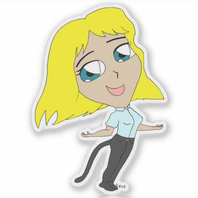Sticker chibi fille avec une queue (Devant)